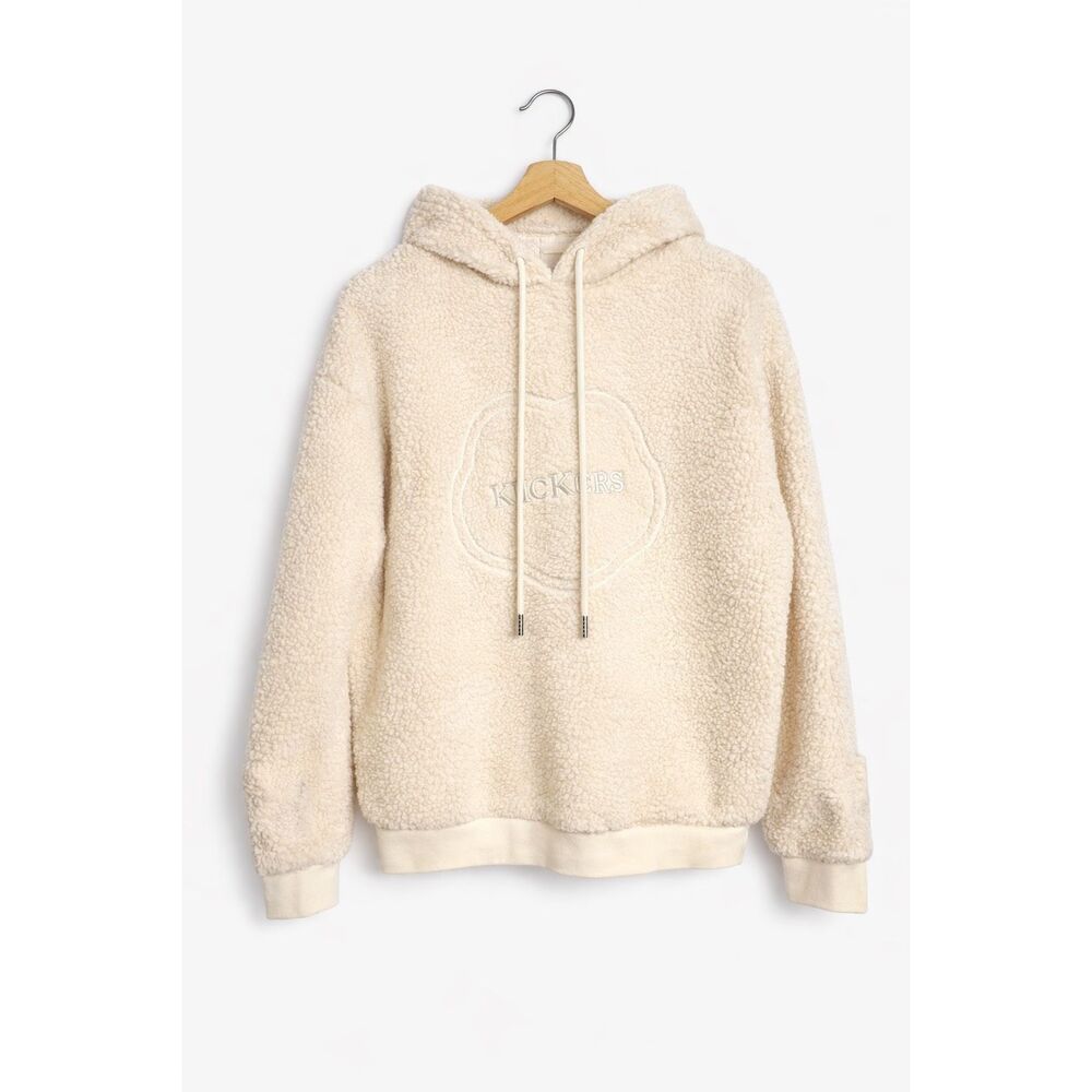 Kickers Classics Borg Teddy Hoodie w Fleurette Embroidery Ecru Small NEW